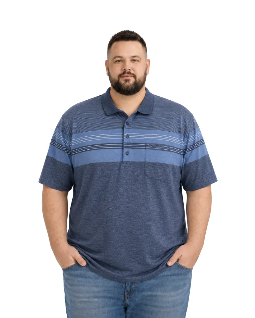 İndigo Atlas Çizgili Büyük Beden Polo Tişört 7-8XL Özel Seri 0564