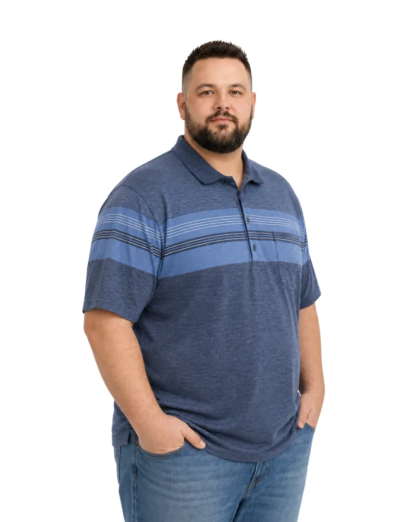 İndigo Atlas Çizgili Büyük Beden Polo Tişört 7-8XL Özel Seri 0564 - 2